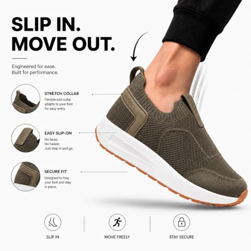 Image of HAUX Men's Slip-On Running Shoes | Lightweight Sports Sneakers with Memory Foam Cushioning | Walking, Gym, Jogging, Training | Ultra Comfort & Style
