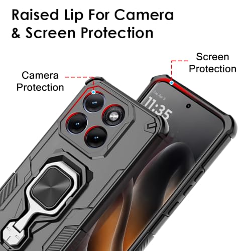 Image of TheGiftKart Tough Armor Bumper Back Case Cover for Motorola Moto Edge 70 Fusion 5G | Ring Holder & Kickstand in-Built | 360 Degree Protection Back Case Cover for Moto Edge 70 Fusion (PC & TPU, Black)