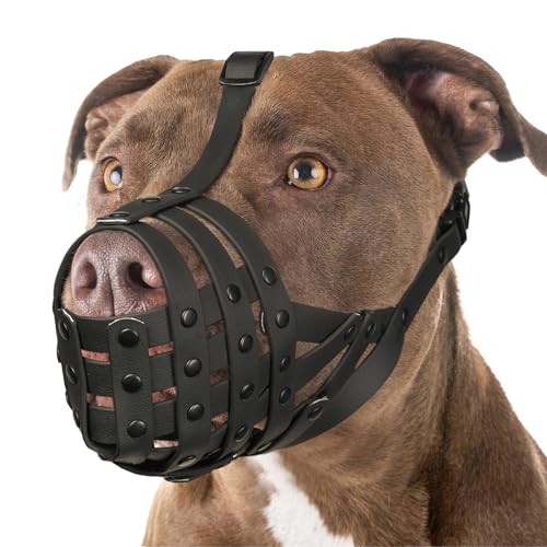 Mayerzon Pitbull Muzzle, Basket Muzzle for Medium Large Sized Dogs to Prevent Biting Scavenging Chewing, Soft Rottweiler Muzzle for Walking Training, Allow to Pant Drink, Lightweight and Durable