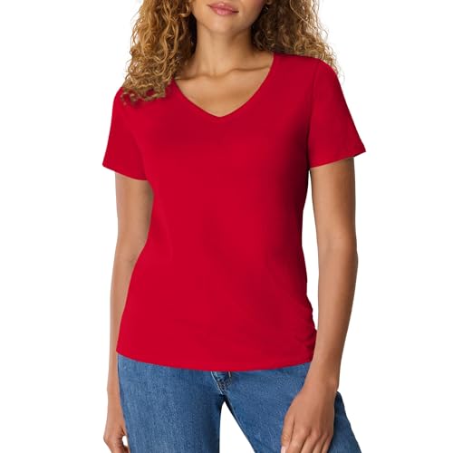 T-shirt femme manches courtes vêtement coton col v taille plus Hanes