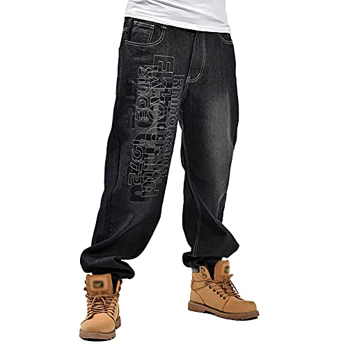 Men's Baggy Jeans Vintage 90's Hip Hop Style Denim Embroidery Loose Fit Dance Skateboard Pants