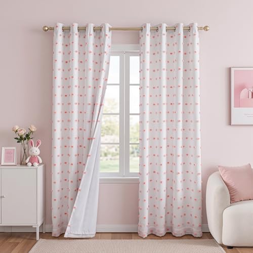 Image of MEETSKY Pink Blackout Curtains for Girls Bedroom,Pom Pom Curtains 50x84 in | 100% Blackout Light Blocking Drapes,Nursery /Kids Curtains,Room Darkening,Thermal Insulated Grommet Drape,Cute,2 Panels Set