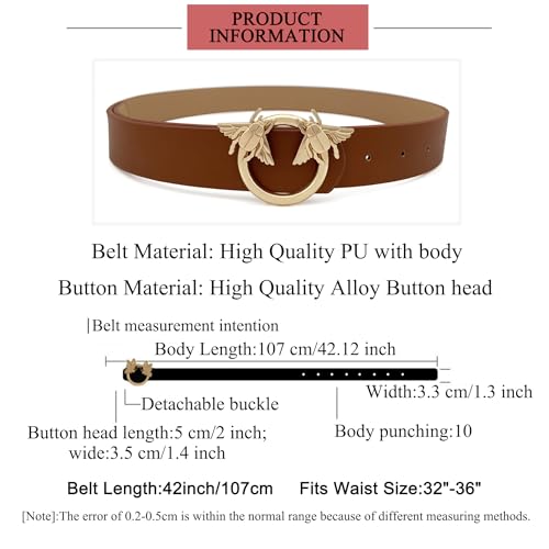 Women's Casual Waist Belt Butterfly Bee Insect Buckle Belts Width 1.3inch Fashion Waist Belts for Jeans Dress (Insect Buckle, Brown)2