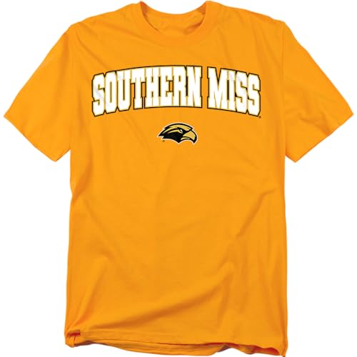 LOGOVISION University of Southern Mississippi Arch Logo Unisex Adult T Shirt, Gold, Medium