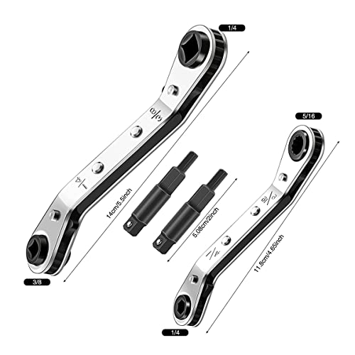 VOANZO HVAC Service Wrench 3/8" 5/16" 3/16" 1/4" Air Conditioner Valve Ratchet Wrench with 2 Hexagon Bit for Refrigeration Equipment Tools Equipment Repair - Image 3