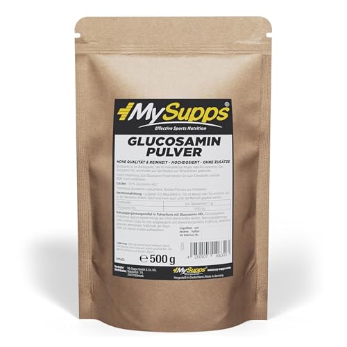 My Supps Glucosamin Pulver 500g 100% reines Glucosamin-HCL hochdosiert & ohne Zusätze Hydrochlorid für tägliche Ergänzung HCL-Pulver in Premiumqualität Made in Germany
