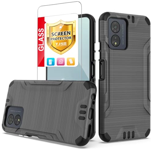 TJS Compatible for Boost Celero5G SC 2024 Case (Version Only), with Tempered Glass Screen Protector, Magnetic Support Shockproof Metallic Brush Finish Phone Case for Celero 5G SC (Gray)