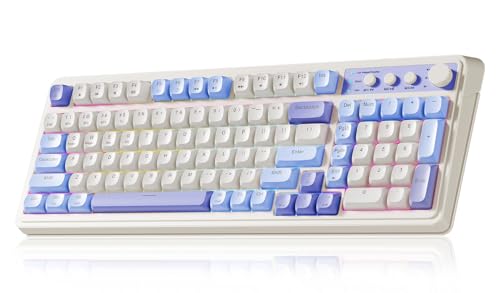 AULA 99 Key Keyboard, Tri-Mode Bluetooth/2.4GHz/USB-C Cute Creamy Gaming Keyboard with Number Pad RGB Backlit, Media Knob Custom Mechanical Feel Computer Keyboards for MAC Xbox PC Gamer - Purple