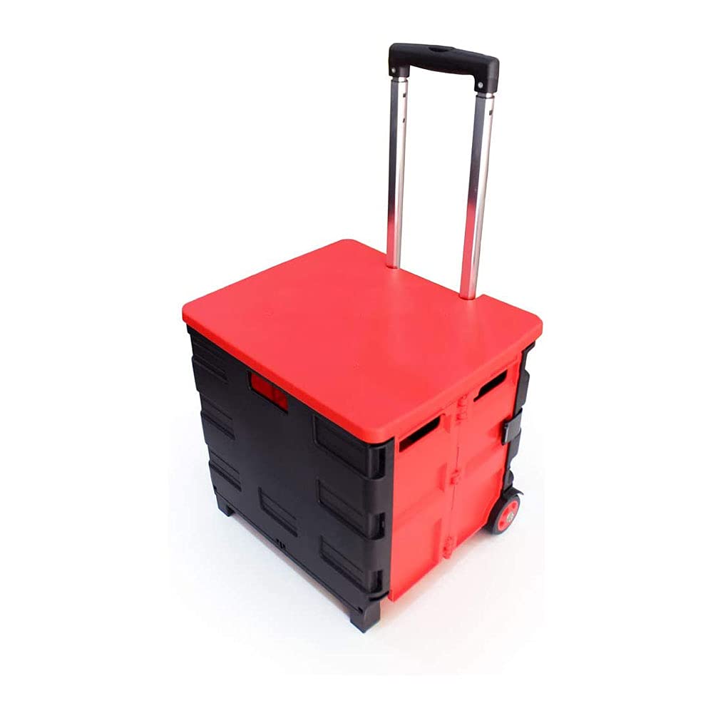 Buy 35kg Folding Shopping Trolley Storage Boot Cart Box Red
