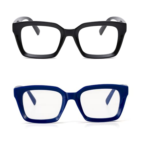 Image of Classic Clear Lens Glasses for Women Men Thick Square Frame Eyewear Non Prescription Eyeglasses 2 Pack