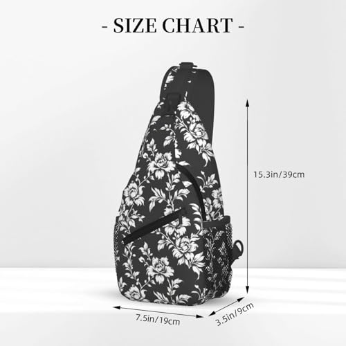 Mochila Sling Urbana Negra con Estampado Floral para Viaje miniatura 3