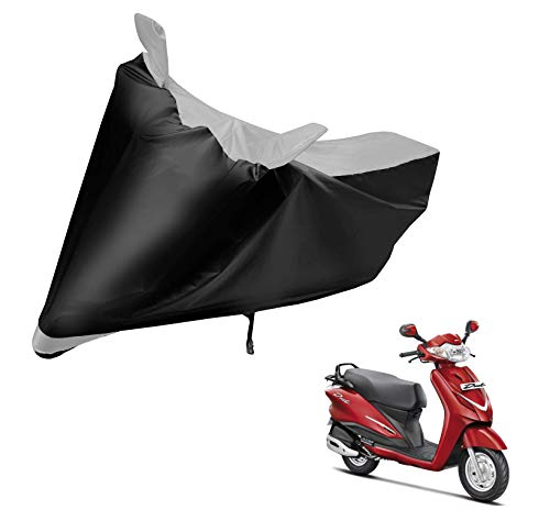 Image of Auto Hub Bike Cover Compatible with Hero Duet with Mirror Pocket, Dustproof, Heat Resistant, Triple Stitched, Duet Bike Cover- Navy, Silver