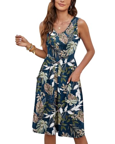Image of MOLERANI Women Summer Dresses Sleeveless Casual Loose Swing Button Down Midi Dress with Pockets