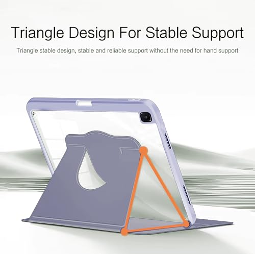 Image of TGK Rotating Case for Samsung Galaxy Tab S6 Lite 10.4 inch SM-P610 P615 P613 P619 with Pencil Holder Trifold Stand Cover Clear Back (Lavender)