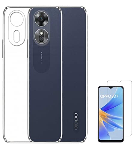 Image of Transparent Soft Silicone TPU Flexible Back Cover Compatible with Oppo A17 and Screen Guard