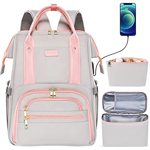 Kaome Lunch Backpack 15.6 Inch Laptop Backpack for Women with USB Port Nurse Gift Teacher Work Backpack Cooler Insulated Lunch Bag Waterproof Daypacks for Work Picnic Travel Anti-theft Cover
