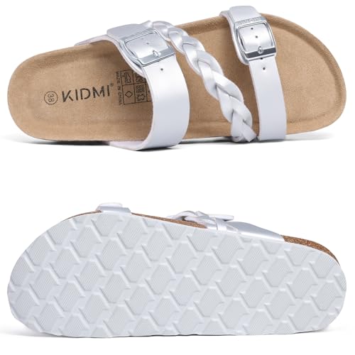 Image of KIDMI Women's Cork Footbed Sandals with Arch Support Comfortable Slip-On Slide Sandals With Adjustable Buckle for Summer