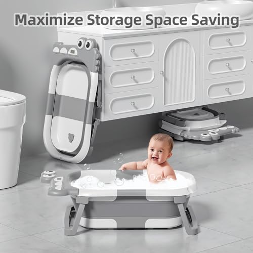 Image of TPN Collapsible Baby Bathtub, Baby Bath Tub with Soft Cushion & Real-Time Thermometer, Baby Bathtub Infant to Toddler Tub (0-36 Months), Portable Newborn Travel Bath Tub