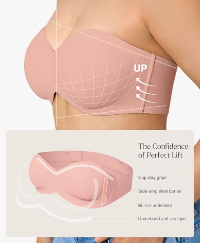 Image of Popilush Strapless Bras for Women Bandeau Unlined Bra No Padding Underwire