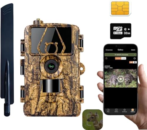 LMHOME 4G Profi-Wildkamera 60MP 4K mit 32 GB Speicherkarte und 4G SIM Card, Top-Bewegungserkennung,...