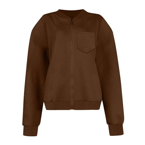 hlysgo Womens Bomber Jacket Casual Full Zip Up Textured Coat Lightweight Fall Long Sleeve Jackets Outerwear with Pockets4