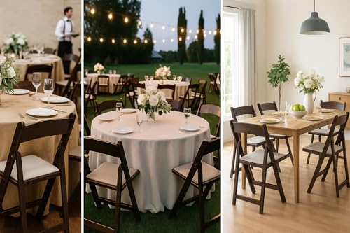 Image of BTEXPERT Resin Folding Chair Vinyl Padded Seat Indoor Outdoor Lightweight Set for Home Event Party Picnic Kitchen Dining Church School Weddings Set of 12 Brown