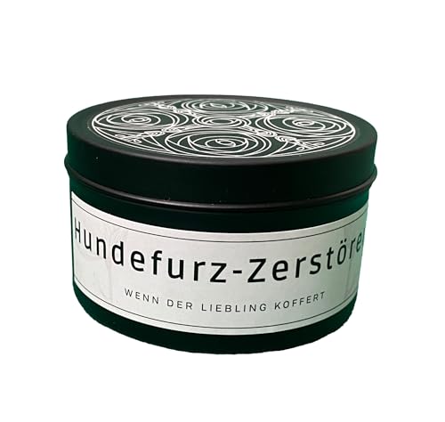 Lustige Duftkerze mit Spruch "Hundefurzzerstörer - Wenn der Liebling koffert" für Freundinnen, Freunde, Hundebesitzer als Geschenk