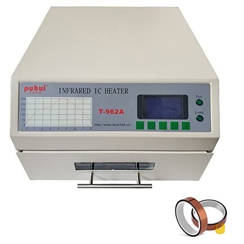 LGXEnzhuo Reflow Oven T-962A Reflow Soldering Machine 300x320 mm (11.8 x 12.6 inch) Professional Automatic Infrared Heater 0-280? Soldering Machine 1500W with 2 Rolls High Temperature Resistant Tape