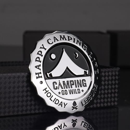 Image of Camping Metal car Emblem car Stickers Metal 3D -Happy Camping Life-Decorative Stickers Fan car Rear Logo Side Logo (Sliver)