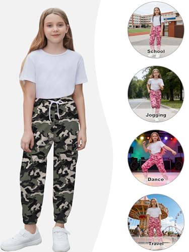 Image of Cromoncent Girls & Womens Camo Print Cargo Pants Outdoor Lightweight Jogger Baggy Pants, 6 Years - XX-Large