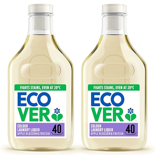 Ecover Concentrated Bio, Laundry Detergent, Colour Laundry Washing Liquid, Apple Blossom & Freesia, 2x Pack of 40 Washes, 2x 1.43L