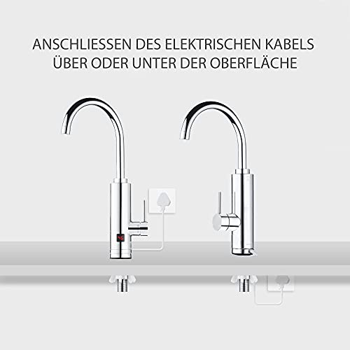 HOGART Elektrische Wasserhahn mit Durchlauferhitzer 230v für Küche, Garten, Bad, Wohnwagen, Camping, 2 Aufsätze, Smart Heater, Armatur mit Sofortiger Warmwasserbereiter, Warmwasserhahn, Wasserboiler
