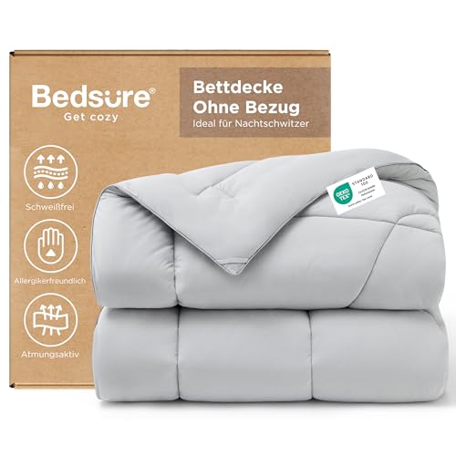 BEDSURE Bettdecke Ohne Bezug Kühlende - Bettdecke 135x200 Kühldecken zum Schlafen - Leicht Atmungsaktiv Schweißfrei Cooling Blanket Für Nachtschwitzer Doppelseitige Kühlende Decke, Grau