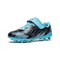 KELME Kids Soccer Cleats, Boys Girls Firm/Artificial Ground Shoes, Outdoor Football Baseball, Black-Blue, Size 1.5 Big Kid