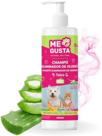ME GUSTA Odor Eliminating Shampoo for Dogs and Cats | Eliminates Bad Smells, Revitalizes and Moisturizes the Coat | with Collagen and Gentle Surfactants | Powder Scent | 300 ml