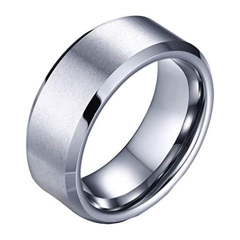 HIJONES Men's Tungsten Fashion 8MM Matte Finish Wedding Promise Rings Band Silver Size W 1/2 Cover