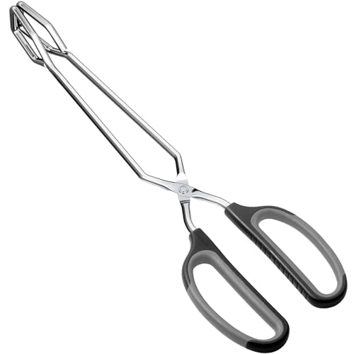 HINMAY Scissor Tongs with Comfort-Grip Handle 12-Inch Cooking Tongs (Black Handle)