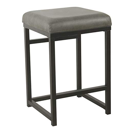Homepop Home Decor | Modern 24-Inch Counter Stool | Backless Metal Frame Bar Stools Counter Height | Decorative Home Furniture, Gray Faux Leather #TOP1