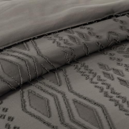 Image of King Size Comforter Set- 7 Pieces Tufted Bed in a Bag King Bedding Sets | All Season Shabby Chic Boho Bedding with Comforter, Sheets, Pillowcases & Shams, Grey
