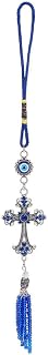 Evil Eye Car Hanging Ornament Cross Pendant Turkish Blue Evil Eye Car Charms Protective Wall Decor for Cars Rear View Mirror Window Door Christmas Back to School Decor Gift,Length 10.6inch