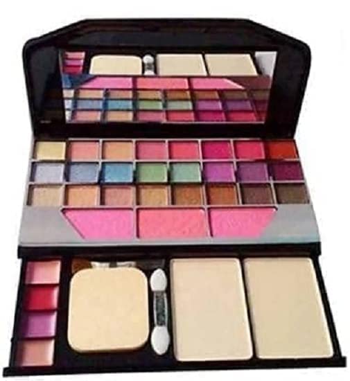 Image of 6155 Makeup Kit with 5 Pink Makeup Brushes, 3in1 Eye Combo, 36H, Kajal, Compact, Lipstick, Fixer,Primer,Contor,Foundation, 3 Makep Puffs - (Pack of 20)