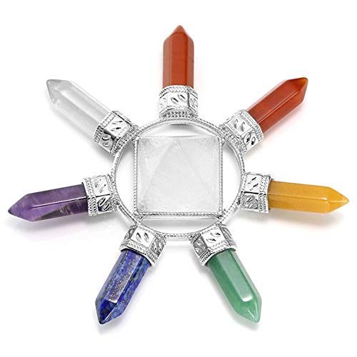 QGEM 7 - Pirámide de Chakra con Columna Hexagonal Reiki Healing Energy Generator Cobre Piedras Preciosas decoración Fengshui