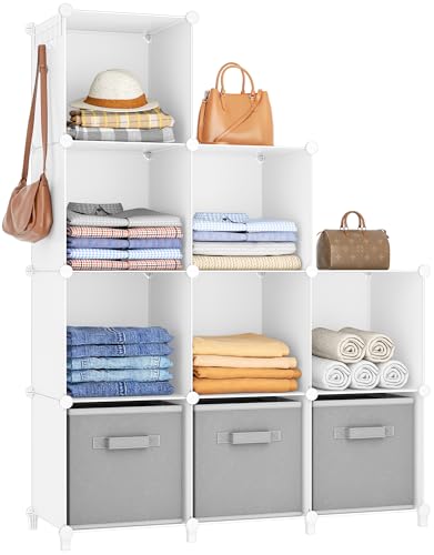 HOMIDEC Closet Organizers and Storage, 9 Cube Storage Organizer, Portable Closet Organizer Cubes Shelves for Clothes, Bedroom, Kids Room, Bathroom, Wardrobe, White