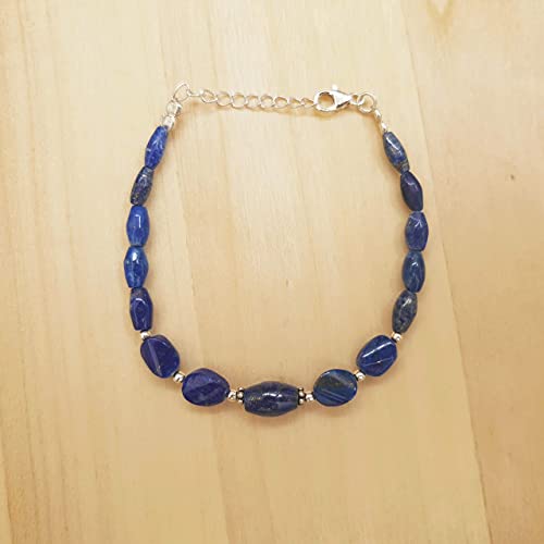 Blue Lapis Lazuli Bracelet For Women Barrel Oval Beads Sterling Silver September Birthstone Jewelry #TOP4