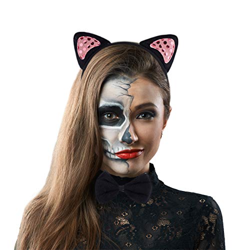 LUX ACCESSORIES Black Pink Glittery Kitty Cat Ears Bowtie Tail Costume Dressup