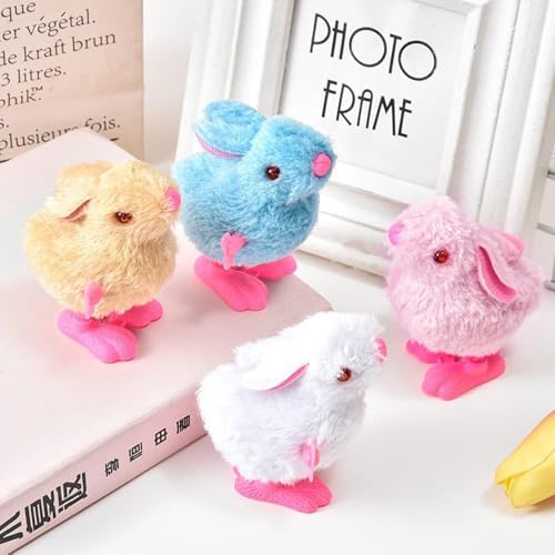 Image of Bunny and Jumping Chick Wind Up Toys Novelty Chicken Hopping Windup Toy for Kids Toddlers Adult Easter Egg Hunt Basket Stocking Stuffers Party Gifts [AssortedColor] (4 PIC-Jumping-Rabbit)