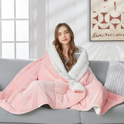 Image of yescool Weighted Blanket for Adults (15 lbs, 48 inch x 72 inch, Hot Pink) Heavy Blanket for Sleeping Perfect for 140-160 lbs, Twin Size Breathable Blanket with Premium Glass Bead, Machine Washable