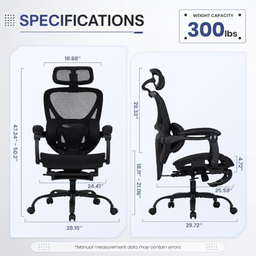 Image of MALOL Ergonomic Mesh Office Chair with Footrest, High Back Desk Chair with 5-Level Adjustable Lumbar Support, 3D Headrest, 130 Reclining Backrest, Adaptive Armrests, Home Office Computer Chair, Black