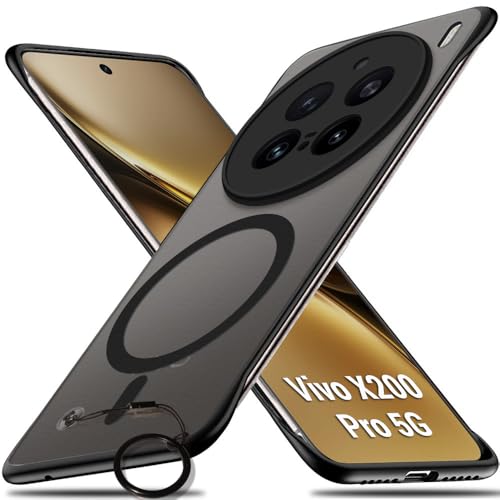 Image of TheGiftKart Hybrid Ultimate Slim Back Case Cover for Vivo X200 Pro 5G Compatible with MagSafe | Frosted Matte Translucent Hard Back Case Cover for Vivo X200 Pro 5G (PC & TPU, Black Sides)