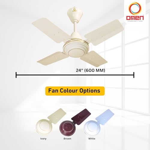 Image of Omen Changing Lives Durby 600 mm /24 inch Ceiling Fan | 900 RPM,Ultra High-Speed 4-Blade Decorative Fan | Energy-Efficient Performance | Powerful Air Delivery | 2-Year Warranty Pack of 2 (Ivory)